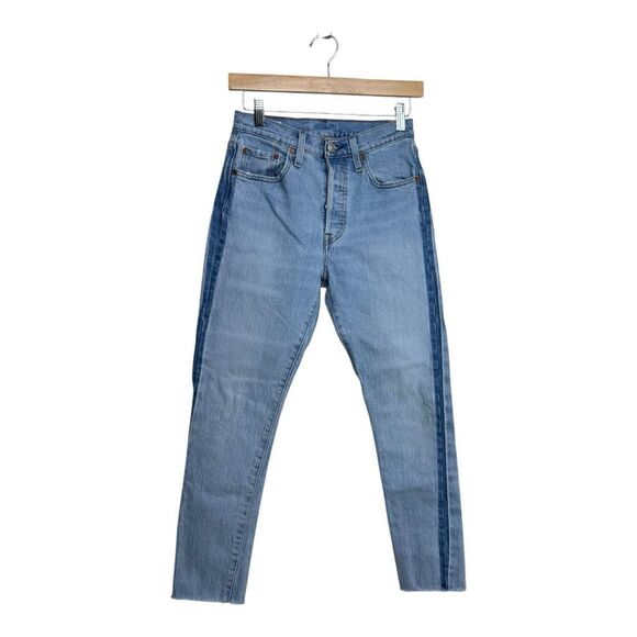 Levis Premium Jeans Womens 25x28 Blue 501 Skinny Button Fly Raw Hem - Picture 1 of 8